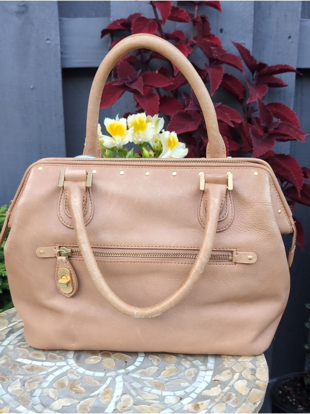 Vtg Leather Doctors Bag Satchel with Gold Locking Hardware